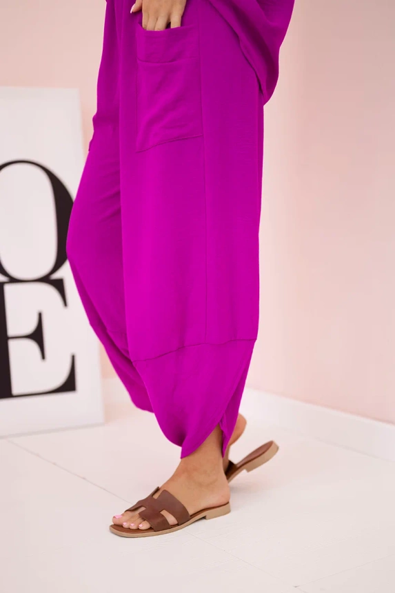 Set aus Viskose Bluse + Hose dunkelviolett