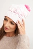 Women's winter hat with wool in decorative knit with pom-pom K467 white + pink