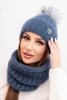 Damen Winterset mit Pompon und Jeansschal, jeansowy
