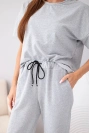Damen-Set aus Baumwolle: kurzärmelige Bluse und Jogginghose grau