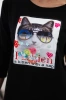 Blouse with cat graphics 3D black