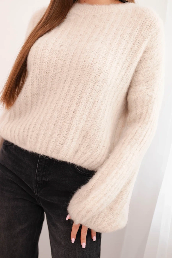 Damenpullover aus Mohair mit Puffärmeln beige