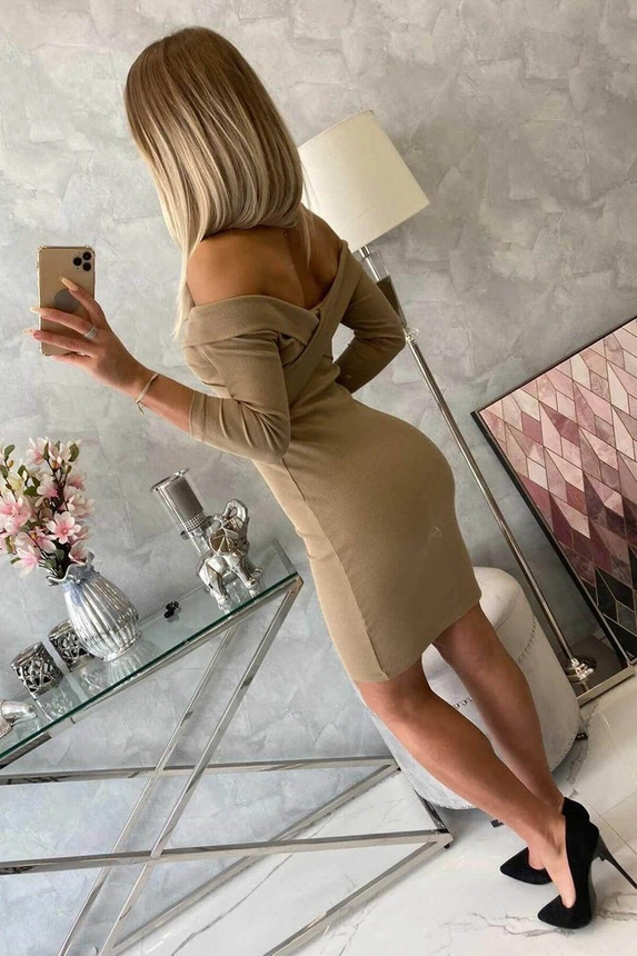 Tailliertes Kleid mit V-Ausschnitt camel