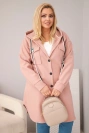 Women's plus-size hooded coat fastened with buttons dark pink