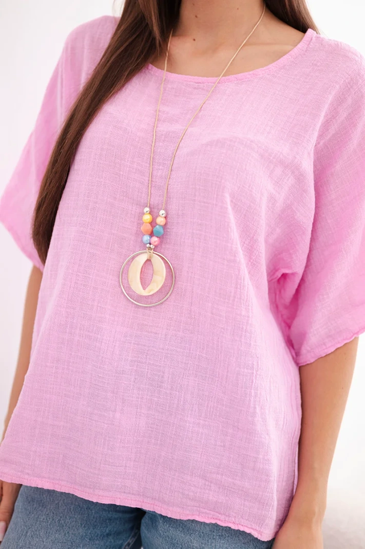 Women's oversized cotton short-sleeve top candy pink