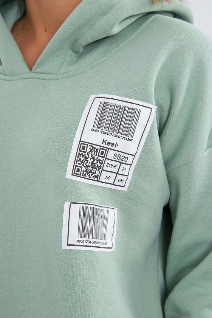 Sweatshirt mit Kapuze und Aufnähern dunkel mint