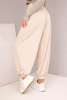 Damenhose mit weitem Bein und Bindung am Saum beige