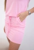 Viscose dress tied at the waist with short sleeves powdered pink