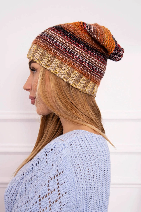 Cap with fleece Krystyna K207 brown + beige