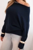Sweter damski wiskozowy asymetryczny typu nietoperz granatowy