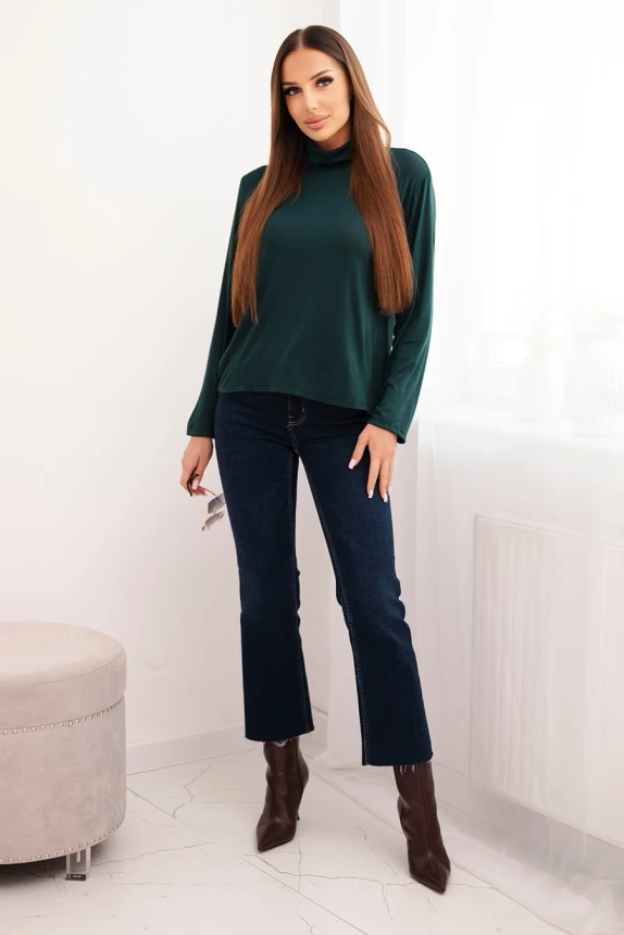 Women's viscose blouse with a turtleneck and long sleeves dark green