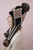 Women's long eared cap Eunika K322 black+beige