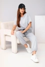 Damen-Set aus Baumwolle: kurzärmelige Bluse und Jogginghose grau