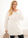 Sweter damski Plus Size z dzianiny ażurowy z długim rękawem beżowy