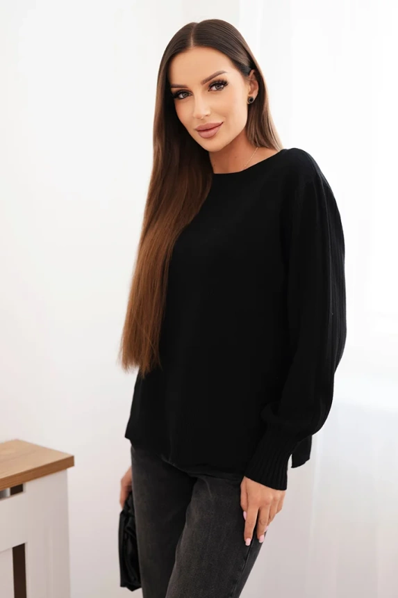 Damenpullover aus Viskose mit langen Ärmeln und seitlichen Schlitzen schwarz
