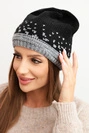 Women's winter wool hat with geometric pattern K477 black + gray