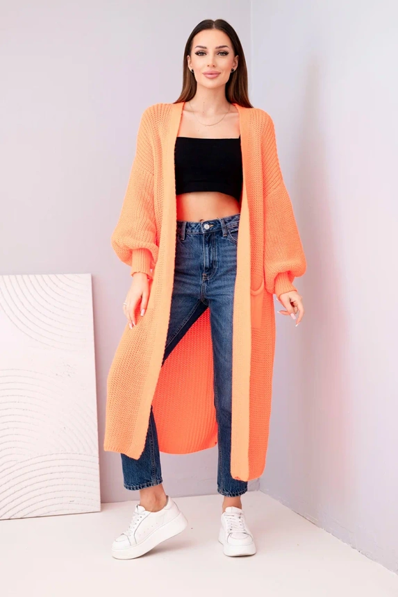 Lange Strickjacke neonorange
