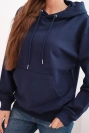 Damenpullover aus Baumwolle mit Kapuze und Kängurutasche blau