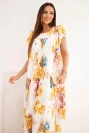 Women's viscose floral dress with short sleeves and pockets yellow