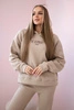 Insulated cotton set, sweatshirt with embroidery + pants beige