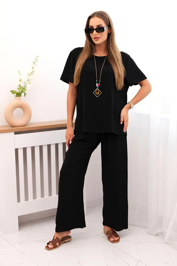 Damen-Set mit lockerer Bluse und weiter Hose schwarz