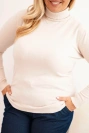 Dámsky viskózový sveter Plus Size s golierom klasického strihu béžový