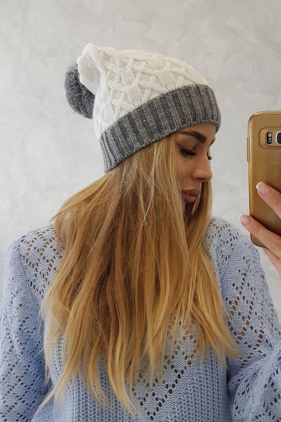 Čapica s fleece Bibiana K264 tmavo šedá + biela