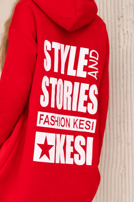 Warm-up Sweatshirt mit langem Rücken und Kapuze rot