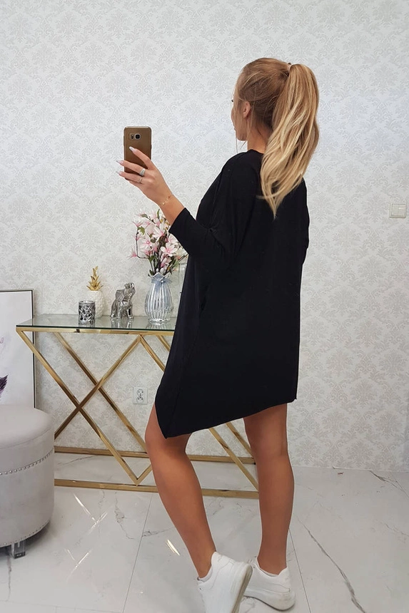 Bluzka oversize z nadrukiem tęczowych ust czarna