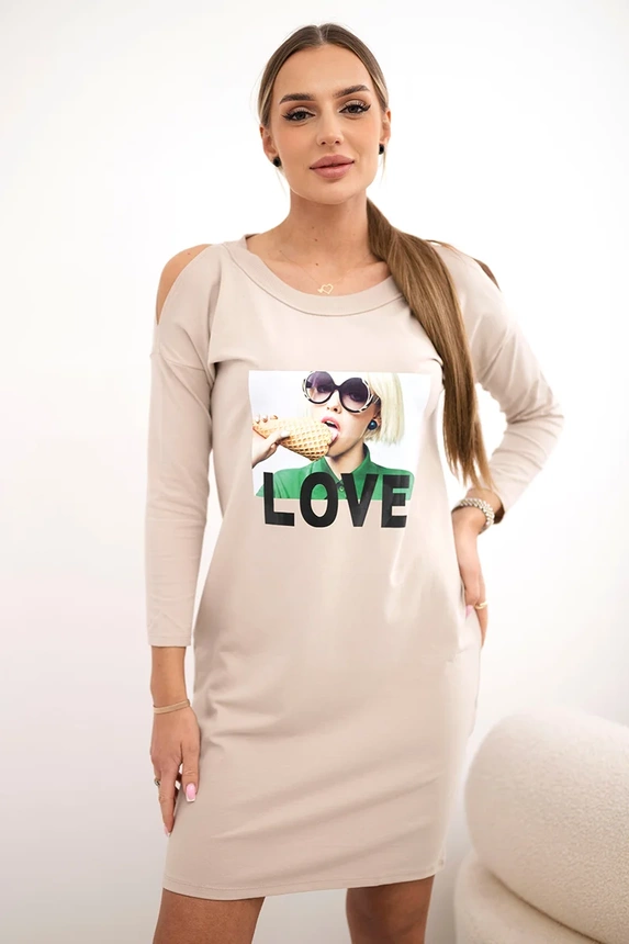 Dress with Love print beige