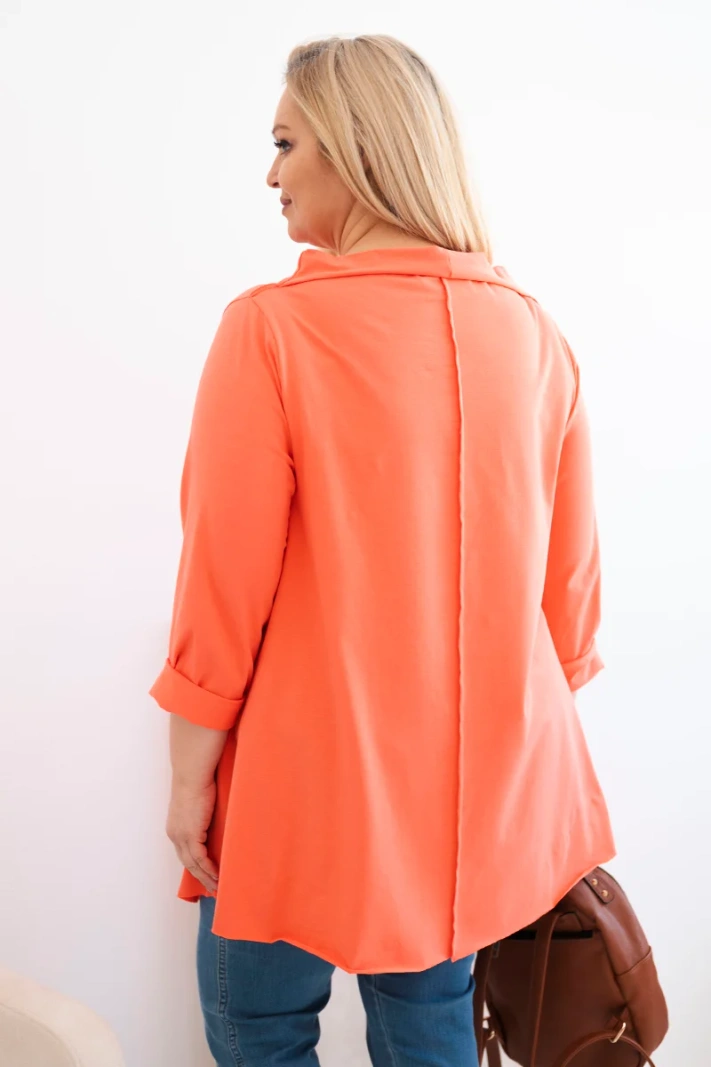 Women's cotton Plus Size asymmetrical blouse with rolled sleeves peach