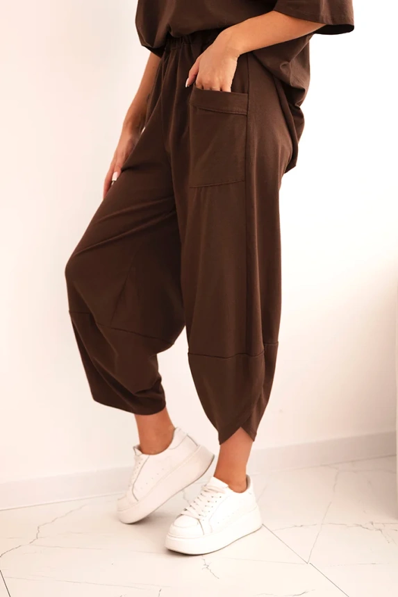 Cotton set blouse + trousers brown