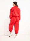 Women's cotton set with collar and jogger pants red