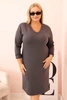 Sukienka damska Plus Size masełkowa z dekoltem V i rękawem grafitowa
