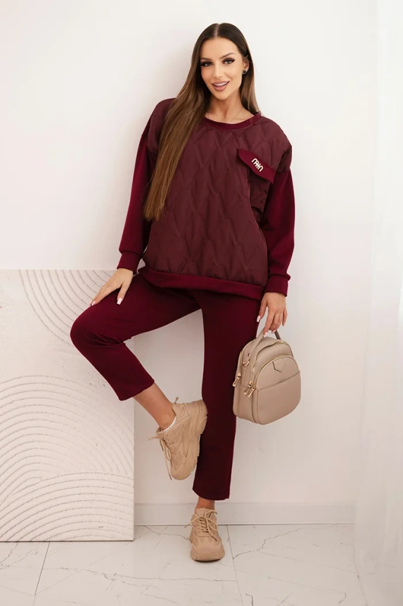 Women's tracksuit set made of viscose with a quilted sweatshirt and pants plum