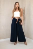 Wide-leg belted trousers navy blue