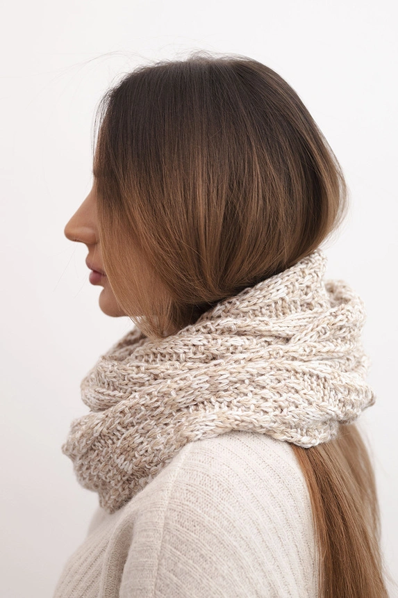 Damen Winter Schal aus dicker melierter Wolle KN24 beige