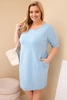 Dámska sukňa Plus Size z bavlnou s jednoduchým strihom a rukávom 3/4 modrá