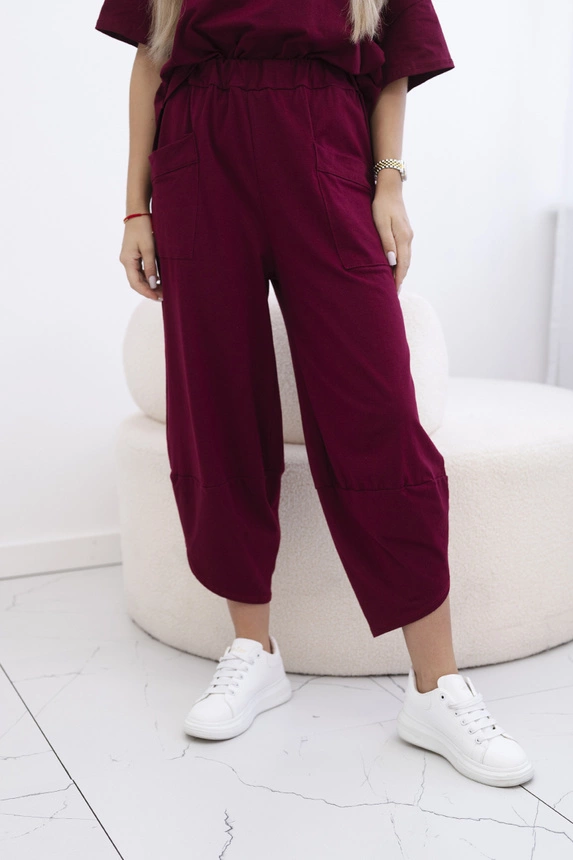 Cotton set blouse + trousers burgundy