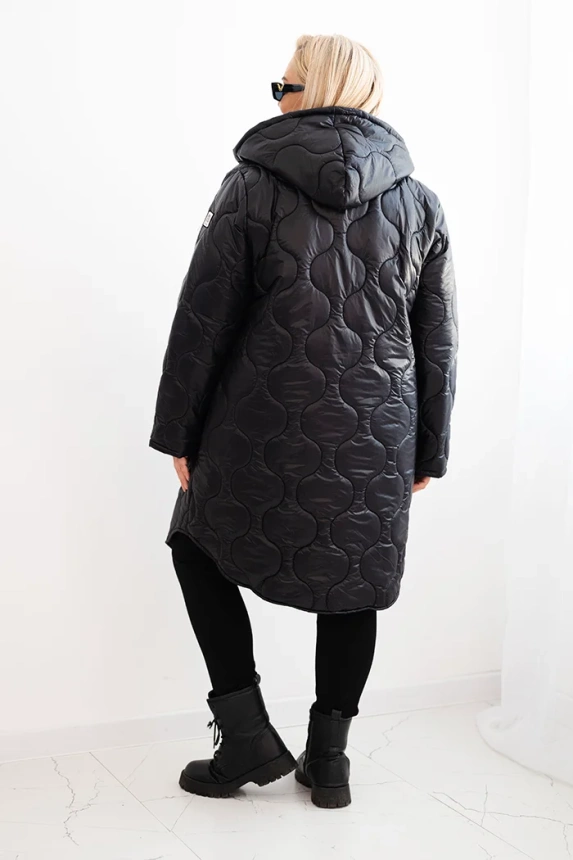 Dámska zimná bunda Plus Size prešívaná s kapucňou červená