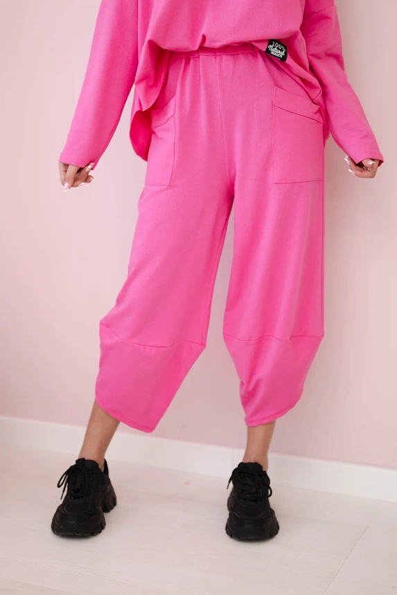 Medvilninių marškinių kelnių komplektas šviesiai rožinė