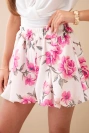 Damen-Shorts aus Viskose mit Blumenmuster und Bindeband in der Taille rosa