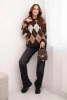 Women's sweater with diamonds, wool, lace, and a round neckline brown