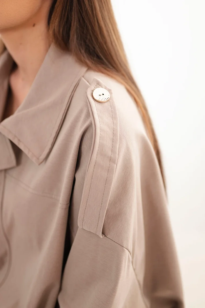 Damen-Baumwollset mit kurzem Sweatshirt und Hose Cappuccino