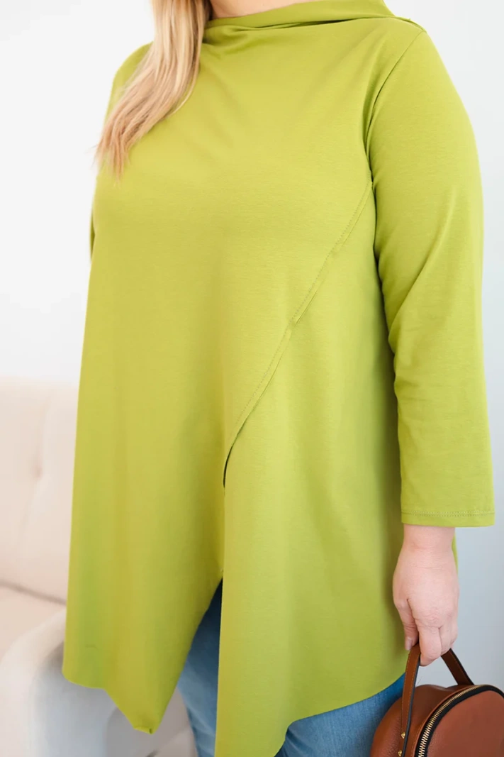 Women's cotton Plus Size asymmetric blouse with rolled sleeves olive