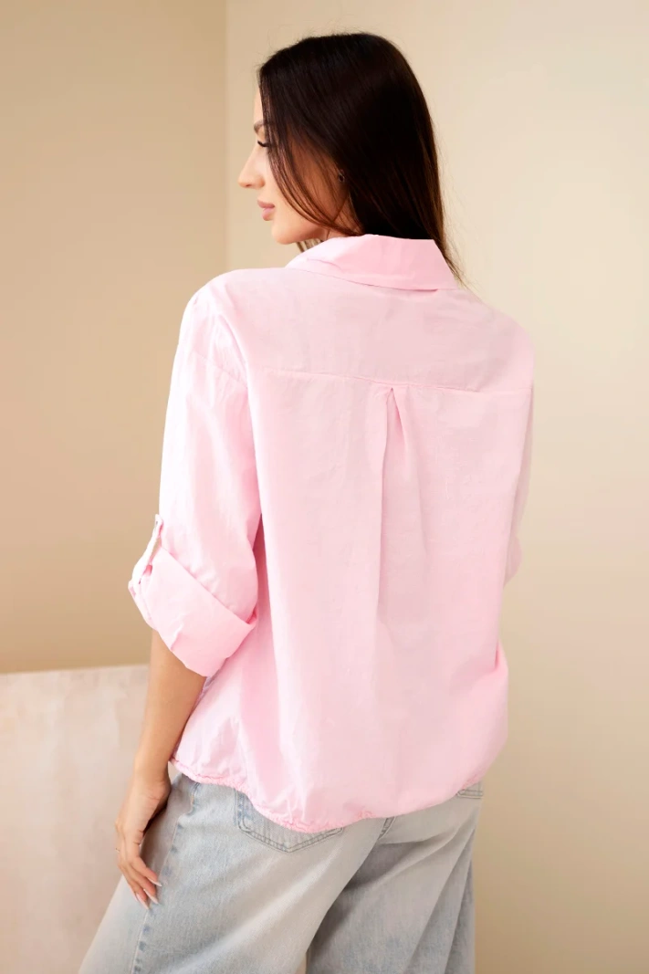 Women's cotton shirt with adjustable hem and pockets candy pink