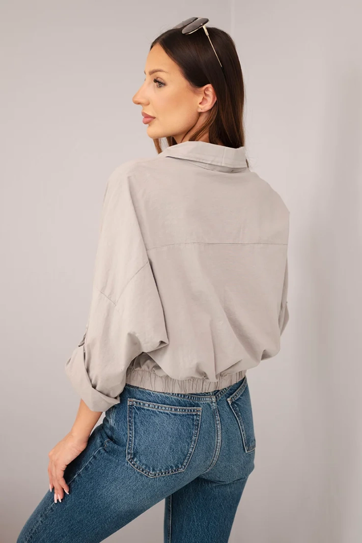 Women's spring cotton jacket with pockets and drawstring fango