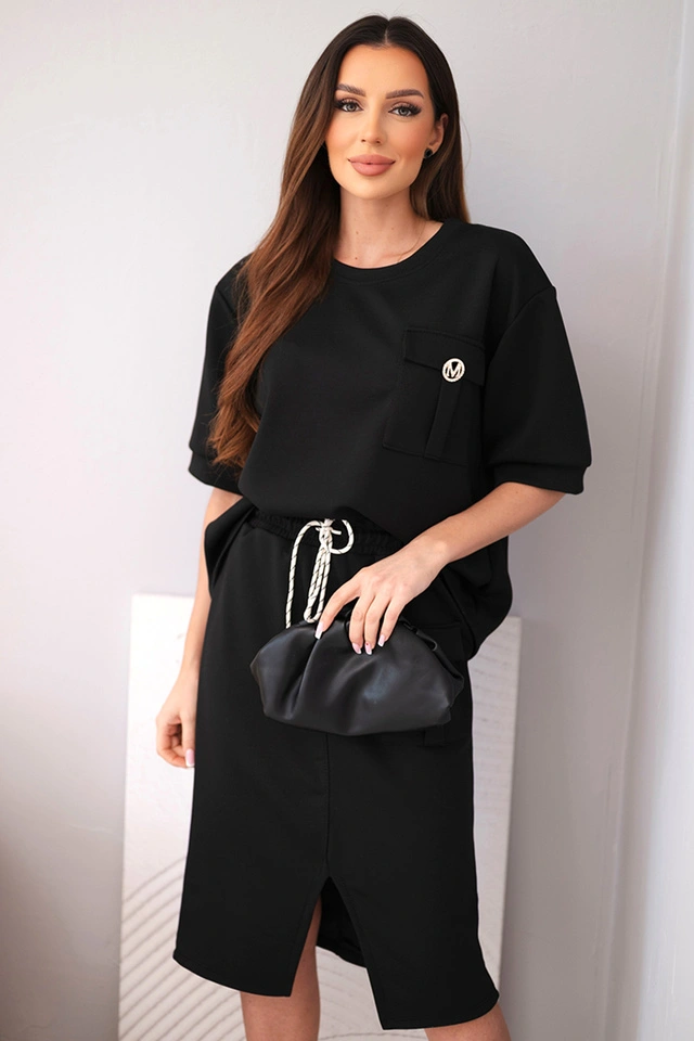 Women's buttery set with blouse and midi skirt black