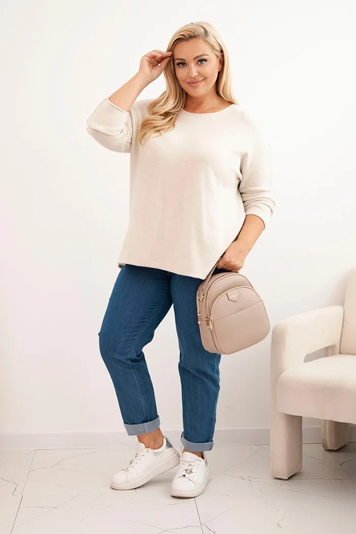 Plus size women's sweater with a boat neckline beige