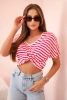 Women's striped blouse with a V neckline fuchsia